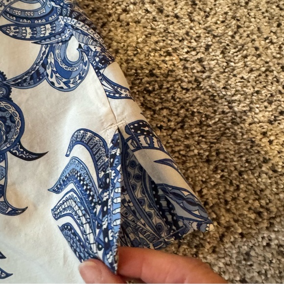 Chico's Blue and White Boxy Button Down Shirt in medium blue paisley - Picture 12 of 14